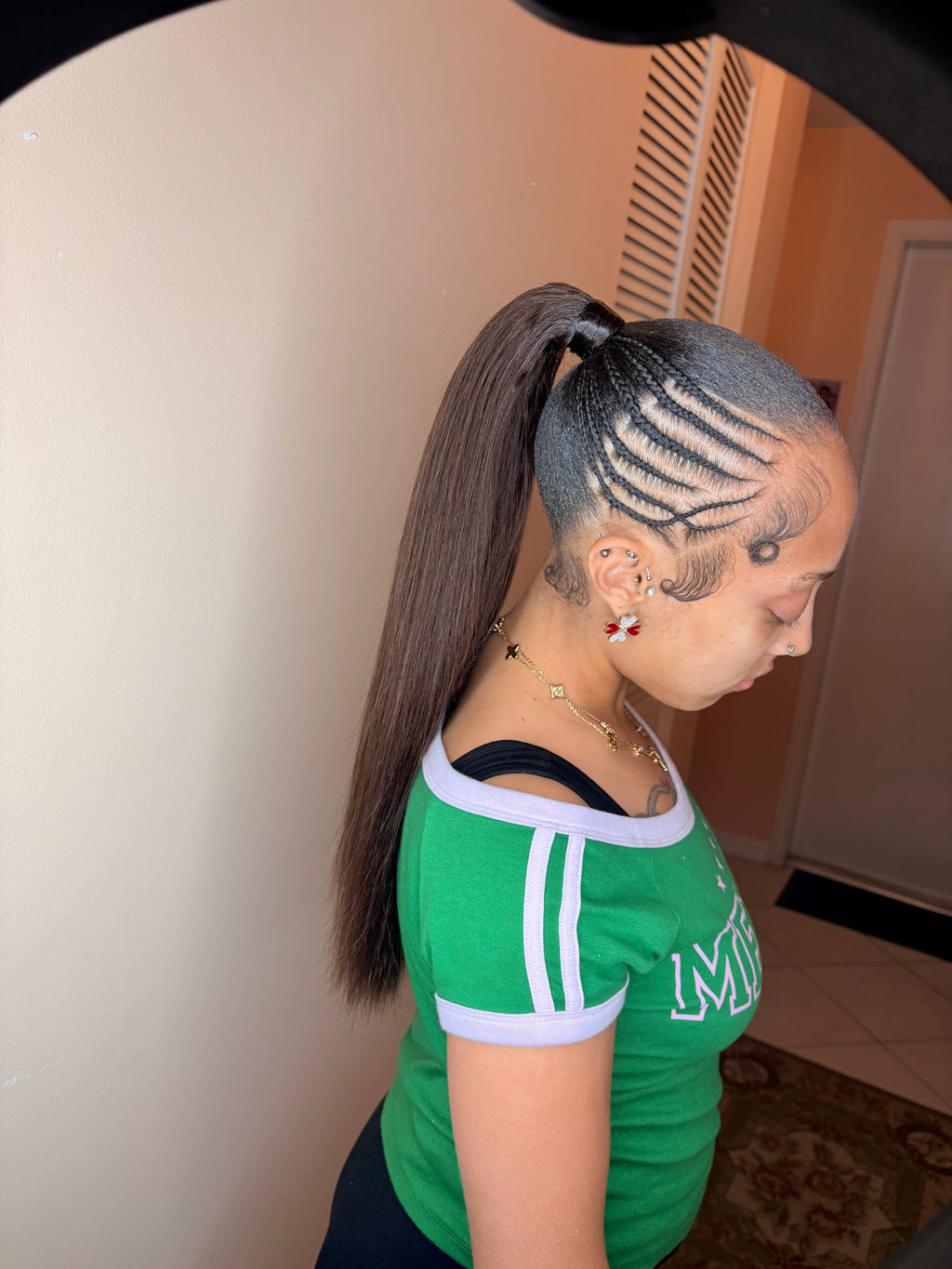 Ponytail With Small Stitch Braids Added